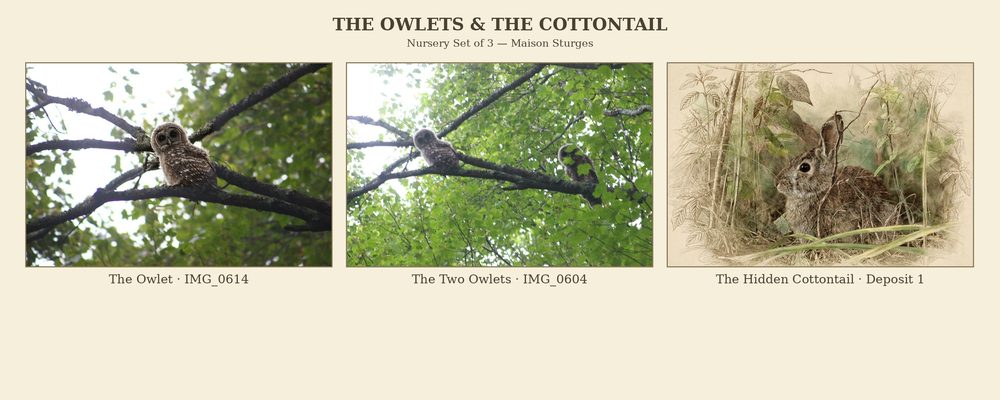 The Owlets & the Cottontail — Nursery Set of 3